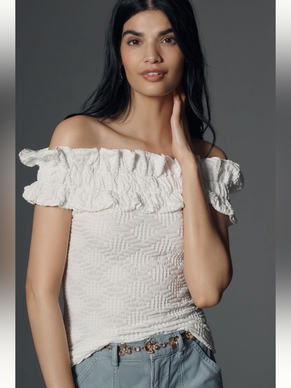 NWT Maeve Off-The-Shoulder
Ruffle Top
